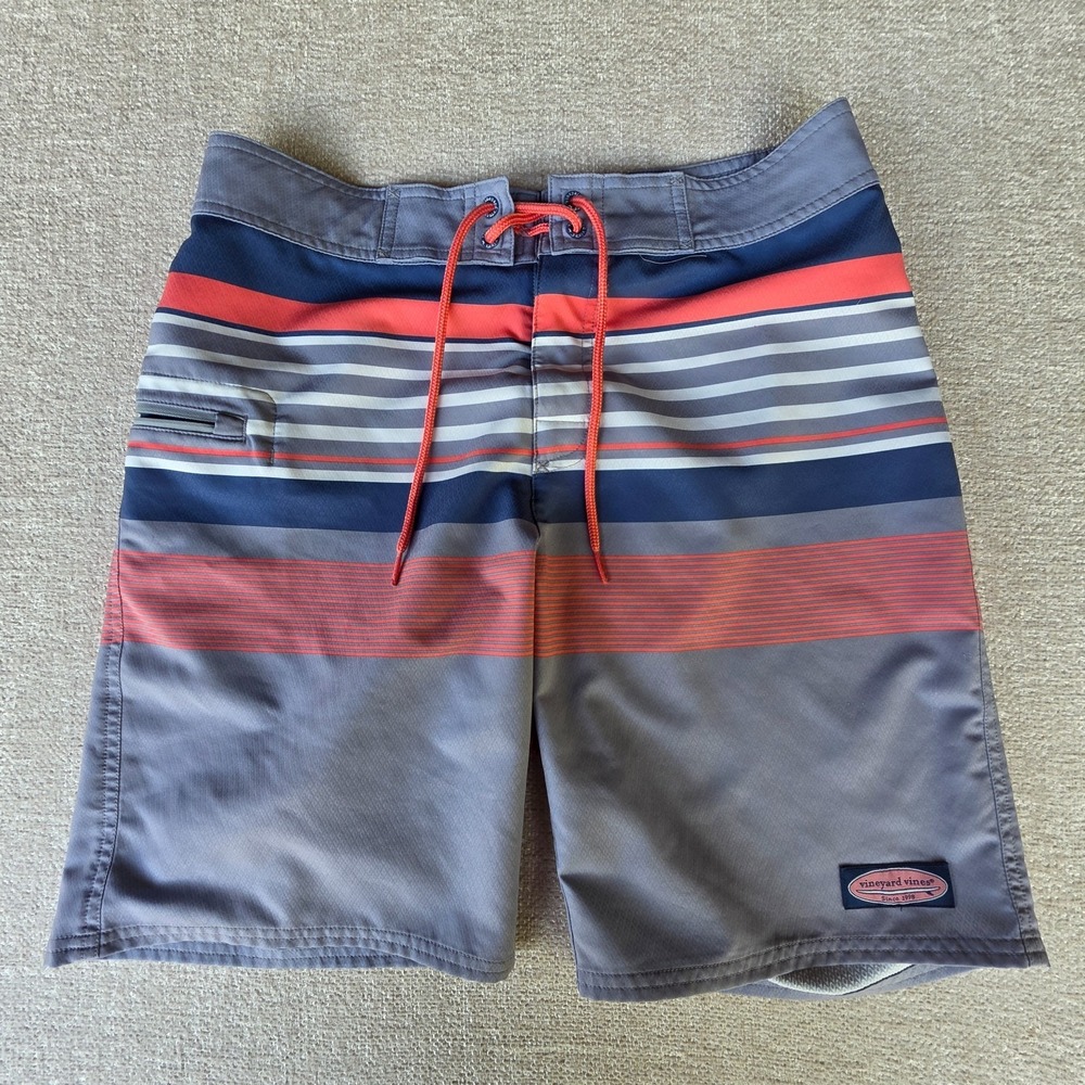 Vineyard Vines Performance Chappy Board Shorts Mens 30 Gray Striped Polyester